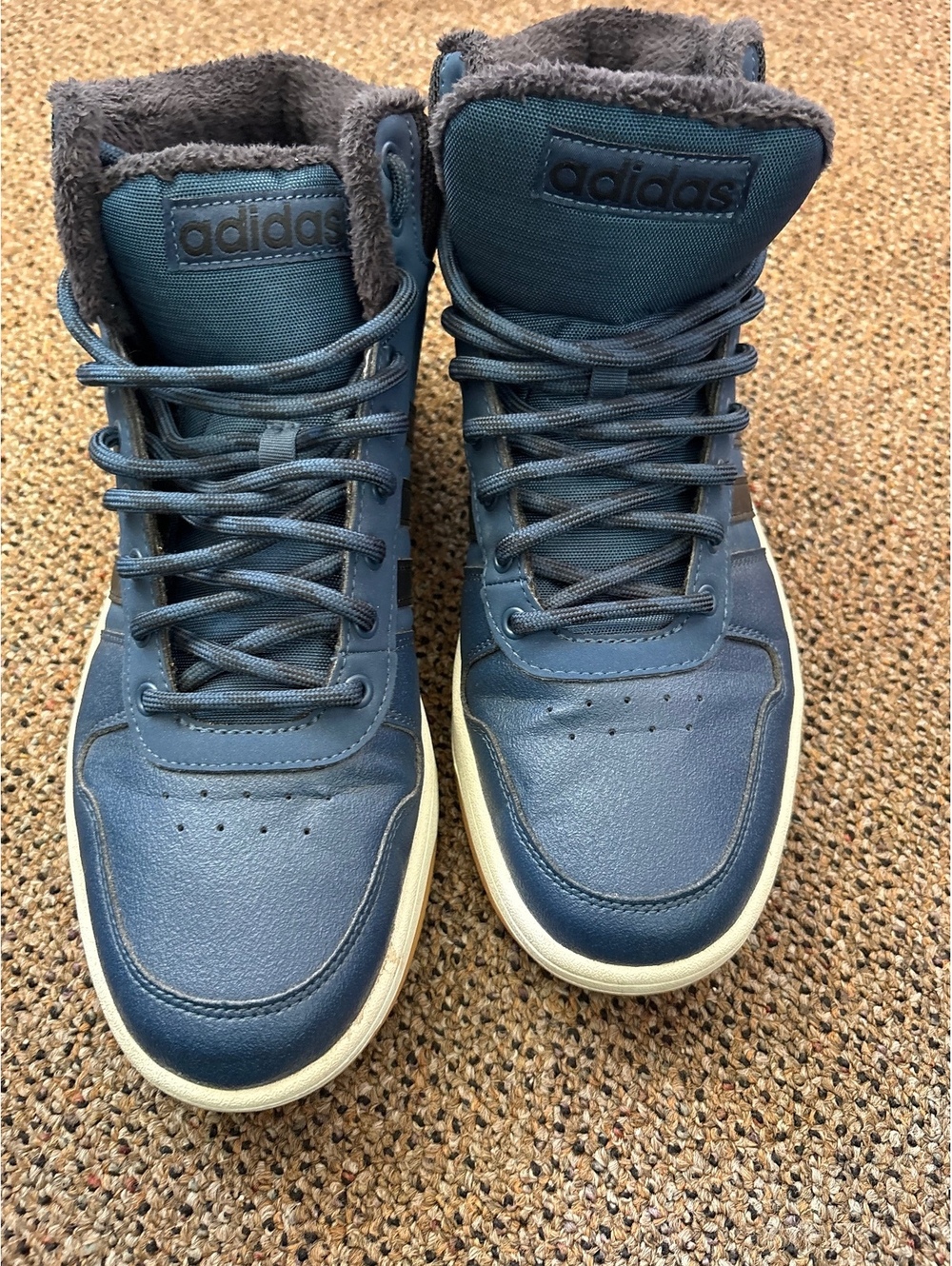 Adidas Men's Navy Blue High-Top Sneakers with Fleece Lining Size 11